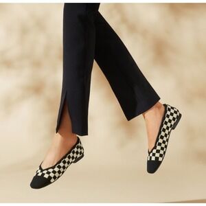 Vivaia Square Toe Knit Flats Black Beige Checkered Slip On Shoes Siz 9.5 W EU 41